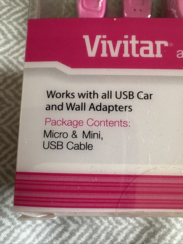Pink Vivitar Universal Micro & Mini USB Cable Android Samsung And BlackBerry gallery