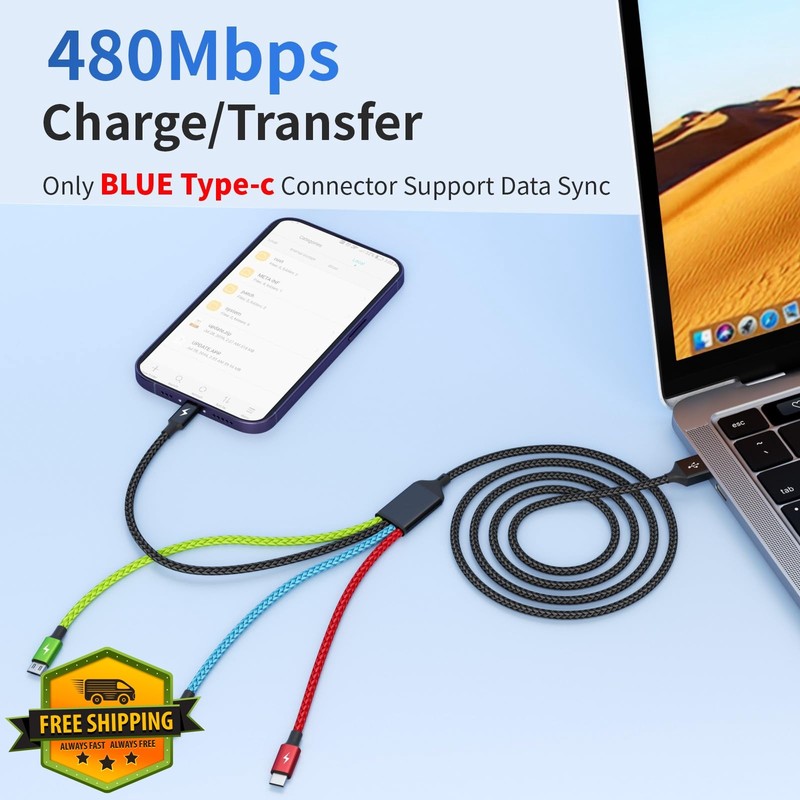 Firsting 2 Pack 5FT 4-in-1 Charging Cable gallery
