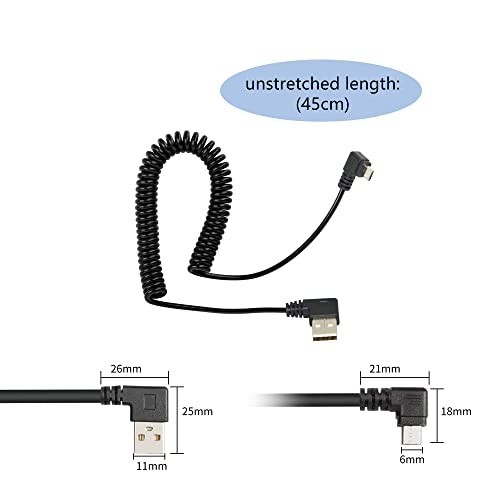 Coiled USB Cable Micro USB Right Angle 90 Degree 480 Mbps Data Sync Charging gallery