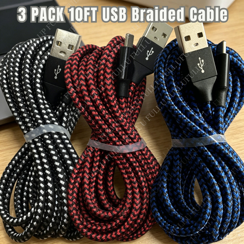 3 Pack 10Ft USB Charger Cable For Apple iPhone 14 13 12 11 XR 8 7 Charging Cord