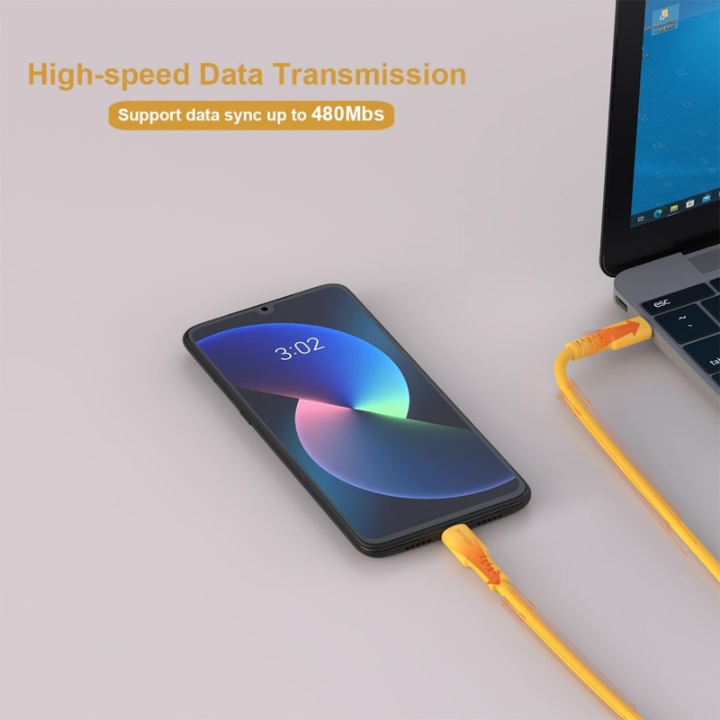 Pack of 2 USB A to USB C Charger Cable Yellow 4 ft, 100W Type C Fast Charging... gallery
