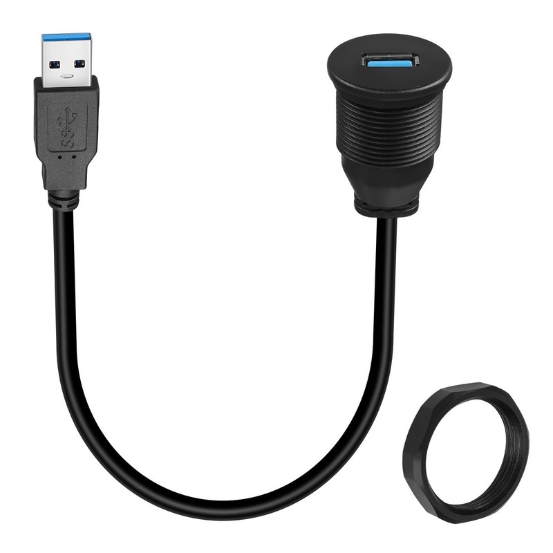 USB3.0 Threaded Fixed Mount Short Cable Adapter Male to Female 30 cm