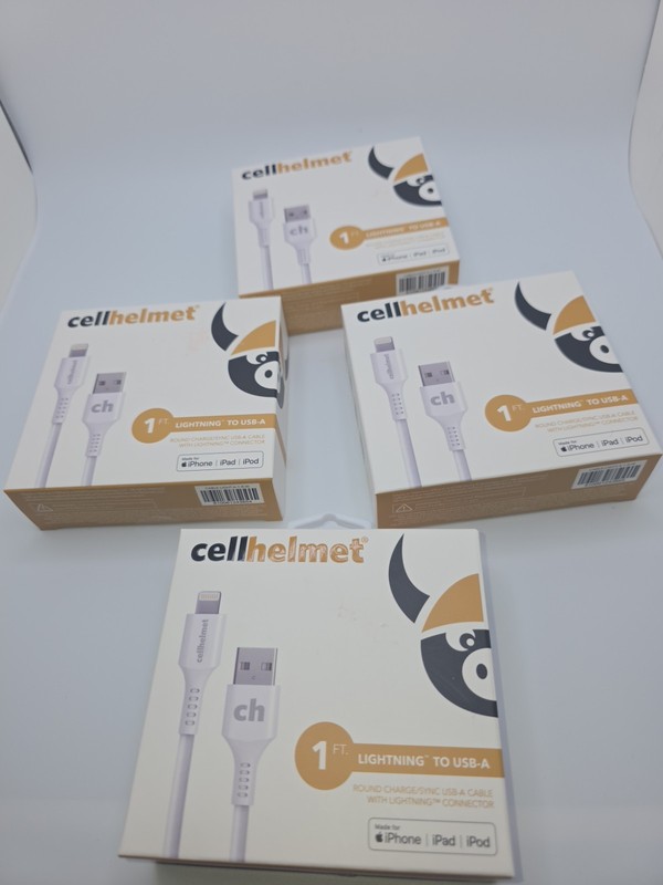 cellhelmet 1ft Heavy Duty to USB-A Cable for Apple White 4 Pack