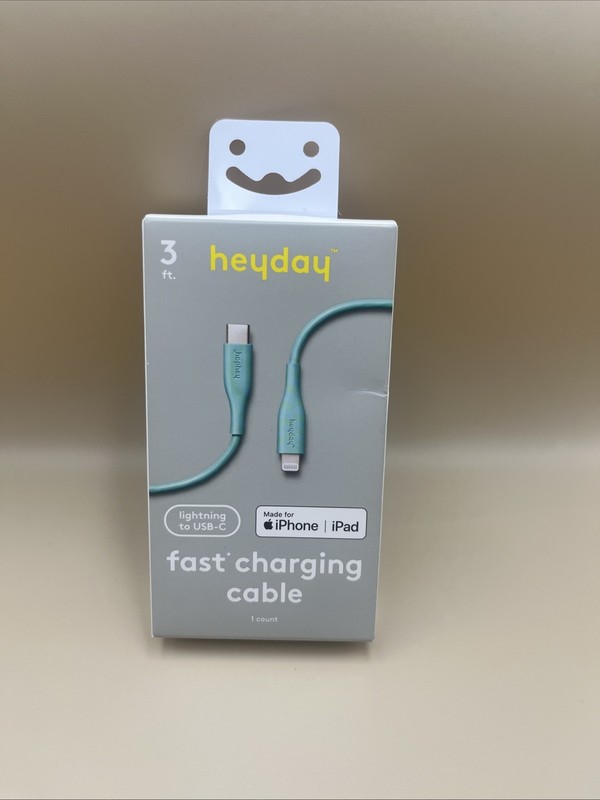 Heyday Lightning to USB-C Round Cable MFi certified 3FT Teal *New*