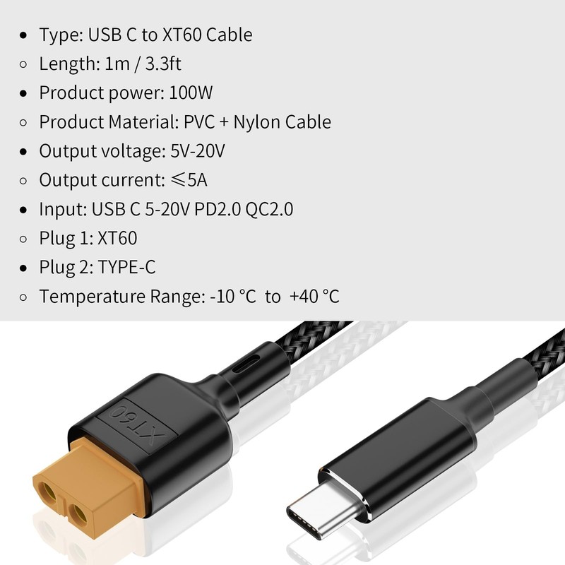 USB C To XT60 Adapter Cable Female Male PD 100W 20V/5A 3.3Ft Charging Cord gallery