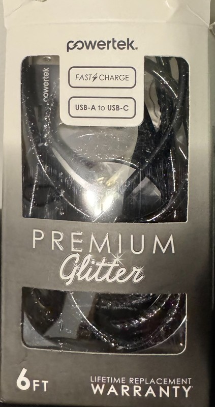 Powertek 6ft glitter sync & charge Cable with USB-A to USB-C connection