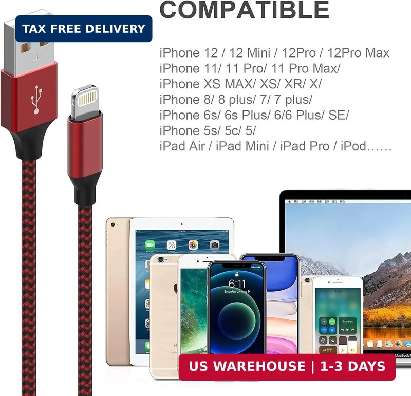 [Apple MFi Certified] 6Pack 3/3/6/6/6/10 FT iPhone Charger Nylon Braided Fast Ch gallery