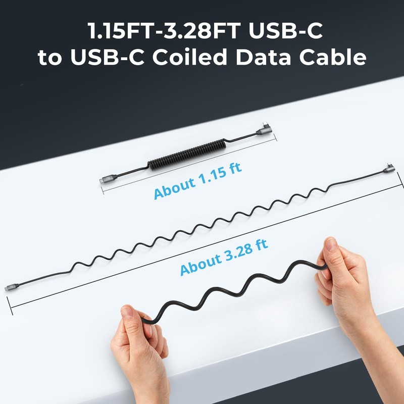 USB to USB Coiled Data Cable (Straight to Angled), 90 Degree USB Cable 20Gbps... gallery