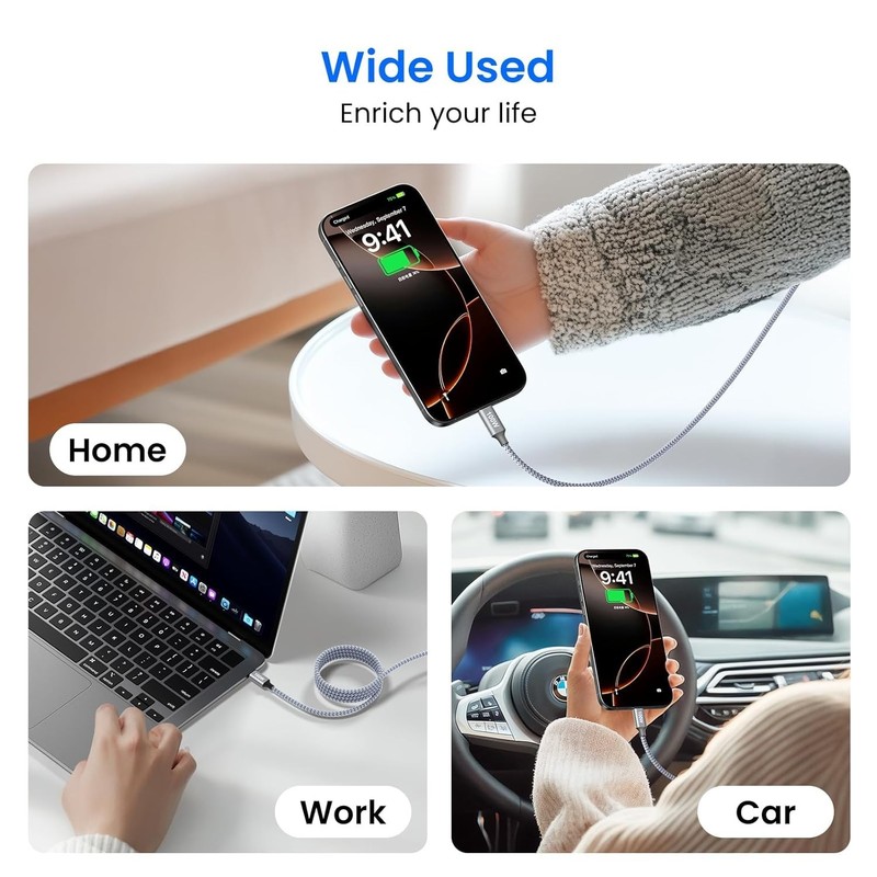 etguuds 100W USB C Cable 8ft, 2-Pack USB C to USB C Cable 100 Watt Fast Charging gallery