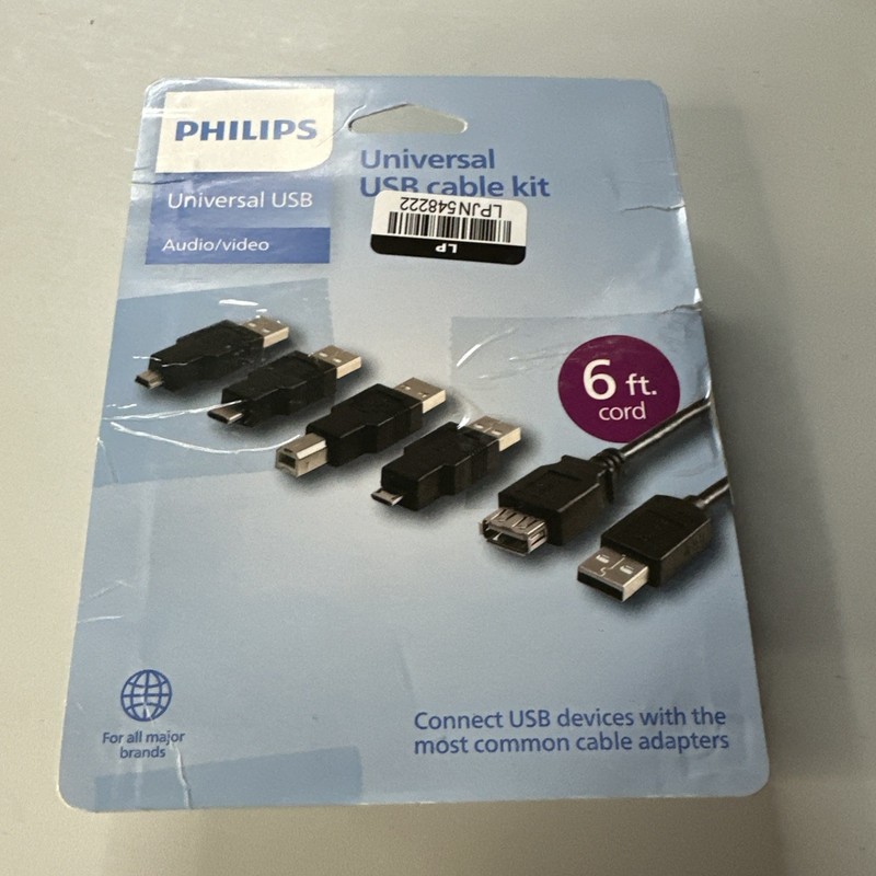 Philips 6' USB 2.0 Universal Kit with USB-C Black - For All Brands - New, Sealed