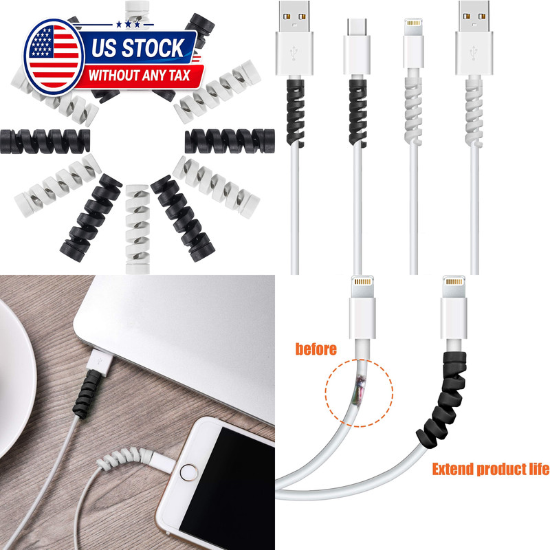 Jetec 12 Pieces Charging Cable Protector Silicone Spiral Charger Cable Savers