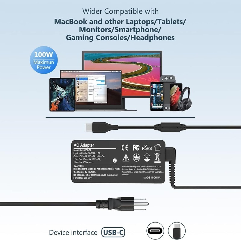 100W USB-C Fast Charger - Ideal for MacBook Air/Pro, iPad, HP, Dell & Lenovo gallery