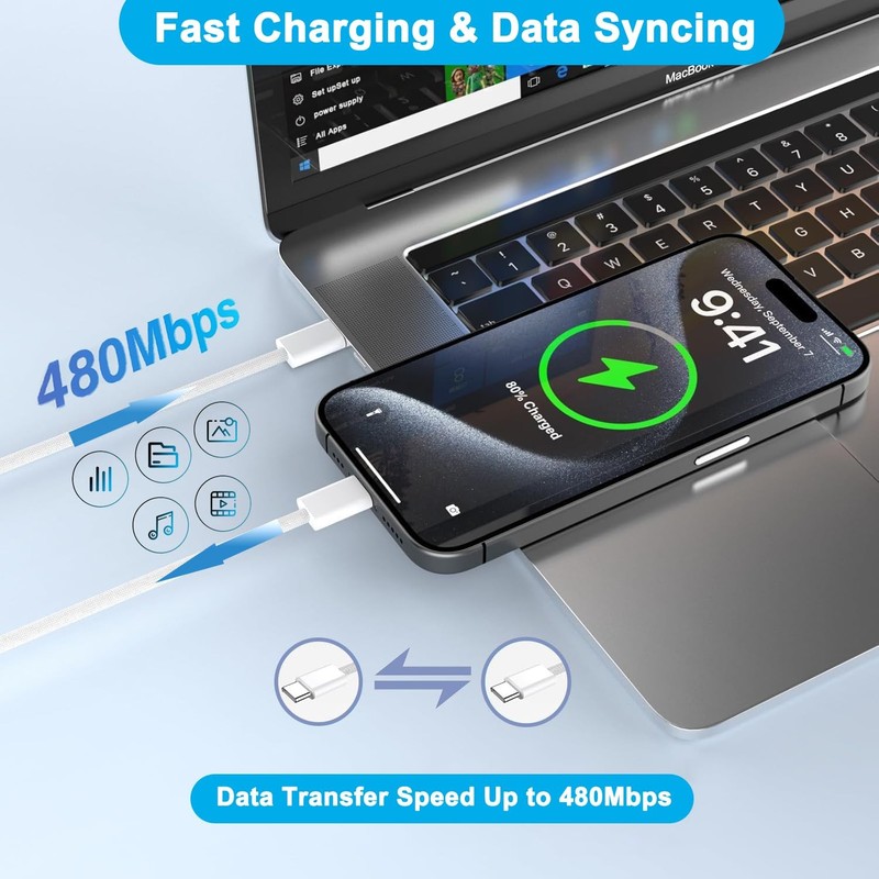 PD Fast Charger Cable 20W USB-C Power Adapter Block For iPhone Air 15 16 17 Pro gallery