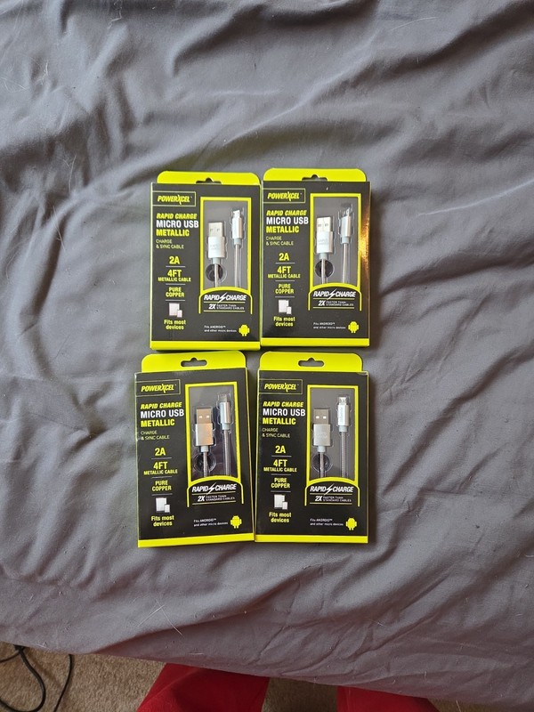 PowerXcel Rapid Charge Micro USB Metallic Cable 4 Item Bundle