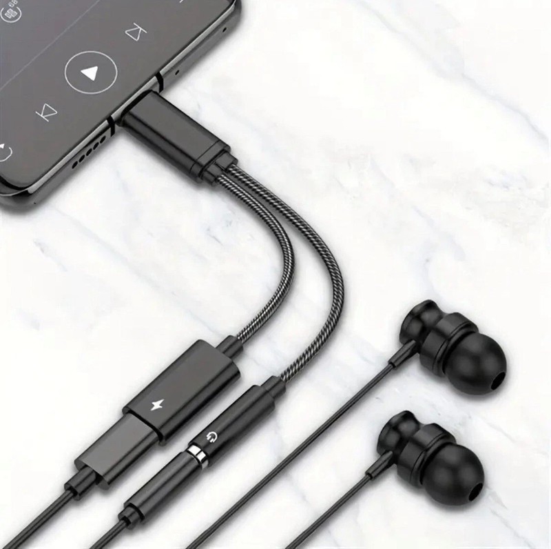 2 IN 1 Audio Charger Splitter Type C Aux Headphone Jack USB C to 3.5mm Adapter gallery