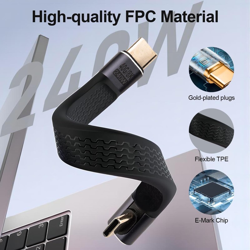 Short USB C Cable 90 Degree (5 inch), 240W Short USB to USB C Cable Right Ang... gallery