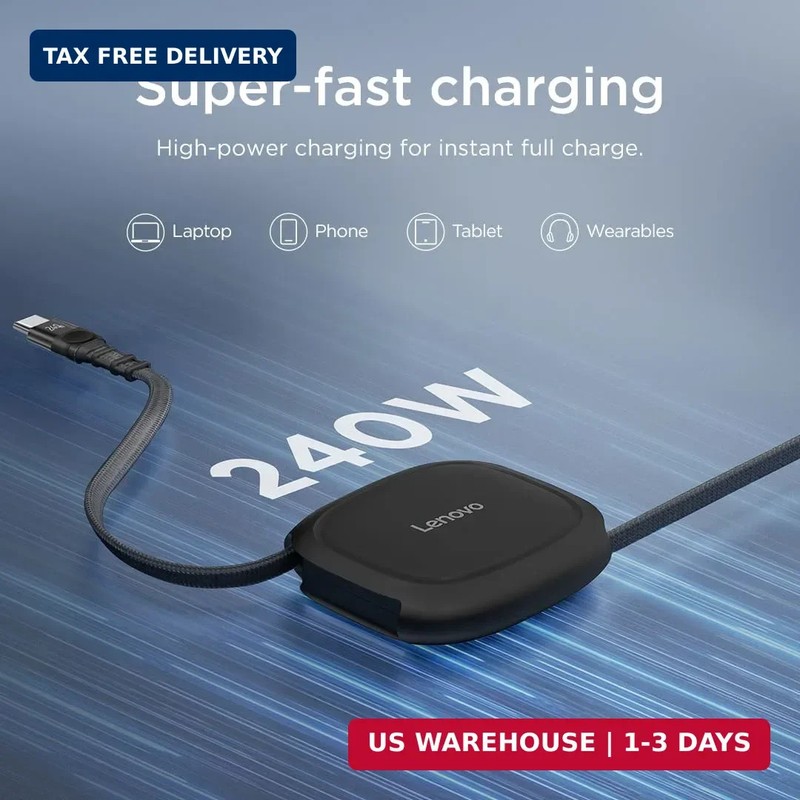 Lenovo 240W USB-C Retractable Cable, PD Fast Charging USB-C to USB-C, Smart Retr gallery