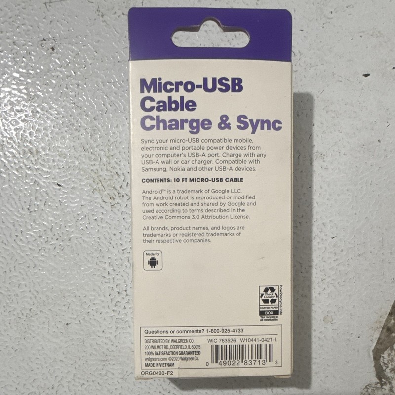 Infinitive Micro-USB to USB-A Charging & Sync Cable 10 ft Braided Gray/Black gallery