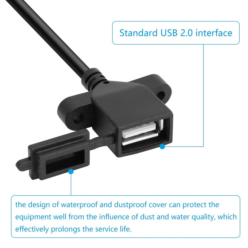 USB Female Plug Pigtail Cable 2 PCS 2-Pin 22AWG Bare Wire with Dust Cap gallery