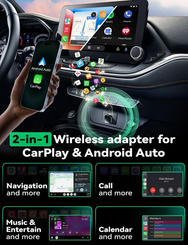 Wireless Carplay & Android Auto Adapter, Metal Design Mini & Stable 2-in-1 Do... gallery