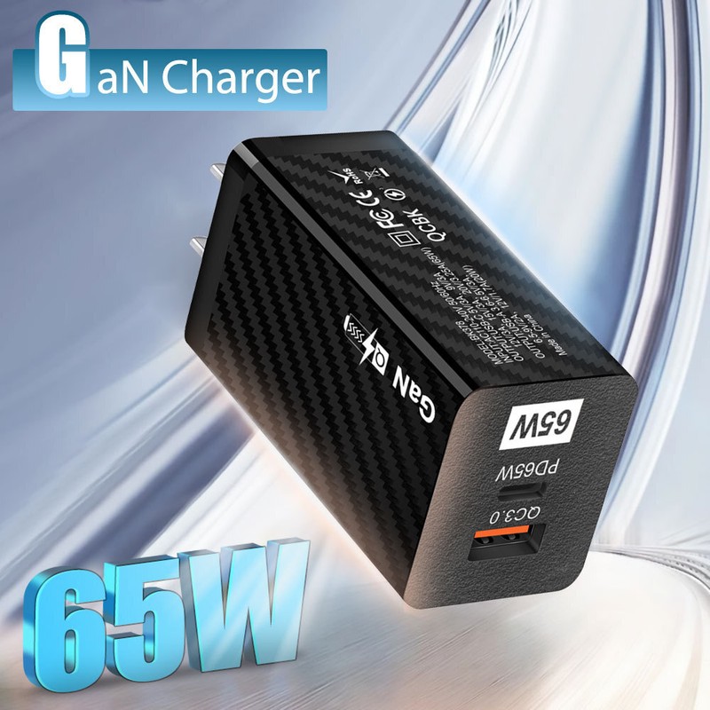 65W USB C Fast Charger 2 Port PD/QC GaN Wall Charger iPhone Samsung MacBook iPad gallery