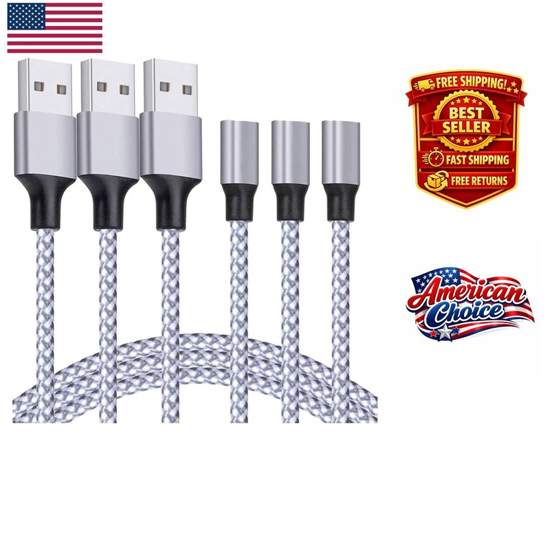 Durable 6FT Nylon Braided Charging Cable – 3-Pack for Fast Smartphone Power