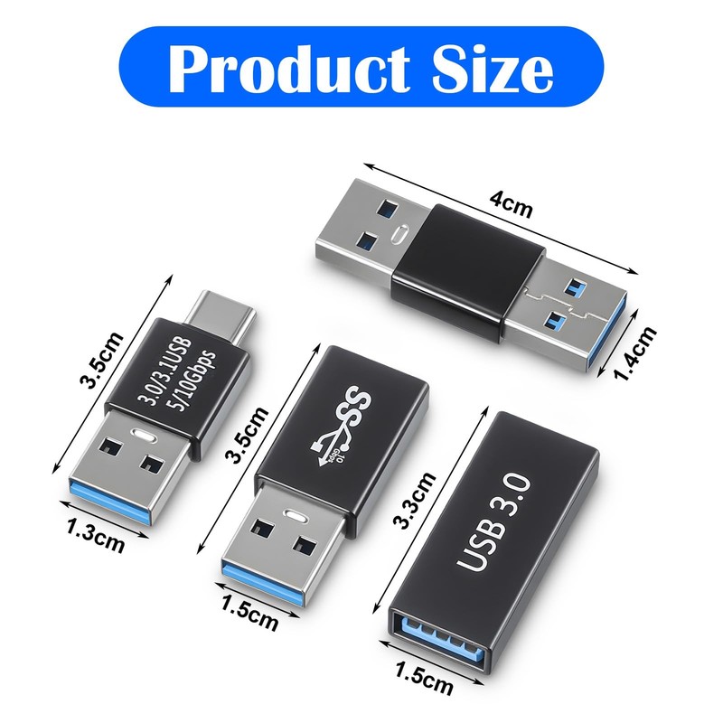 4 Kinds USB 3.0 Adapter Kit Black High Speed Coupler Connector Converter Set gallery