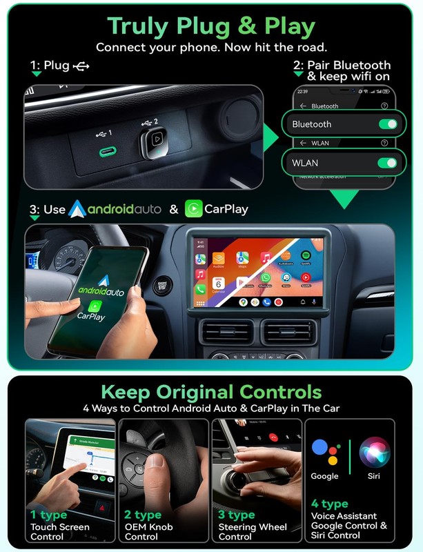 Wireless Carplay & Android Auto Adapter, Metal Design Mini & Stable 2-in-1 Do... gallery