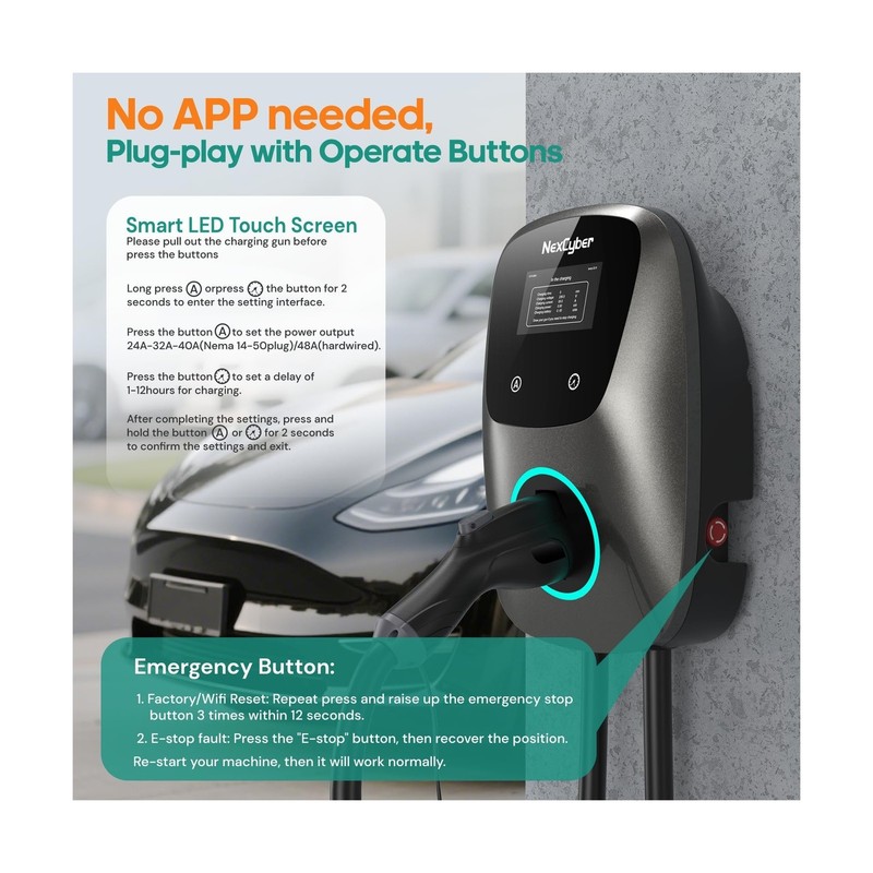 Level 2 EV Charger(WiFi APP/Plug-Play), 48A, 25ft Cable ETL Certified, 240V N... gallery