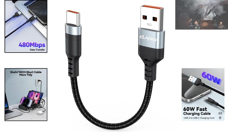 Durable 3-Inch USB A to C Fast Charging Cable – Ideal for Travel & Power Banks gallery