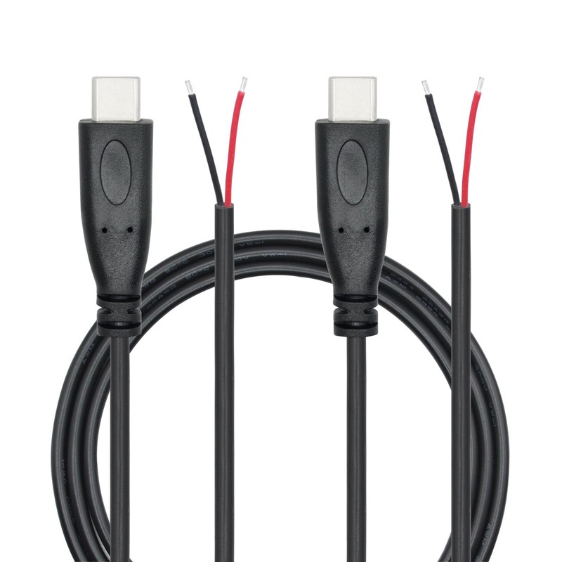 USB Type C Male To 2 Pin Bare Wire Pigtail Open End Power DIY Cable 3ft 2PK