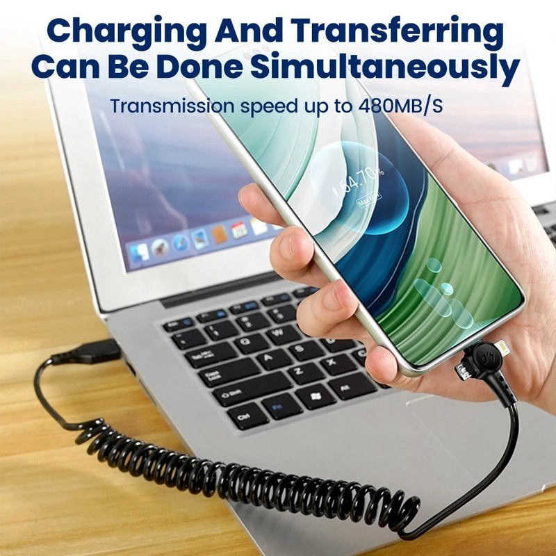 120W Super Fast Charge Spring Retractable 3in1 Cable iPhone Android gallery
