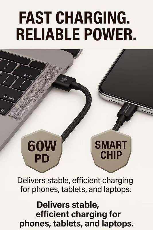 60W USB C to C Fast Charging Cable Type C Charger Cord Nylon Braided 6.6 ft gallery