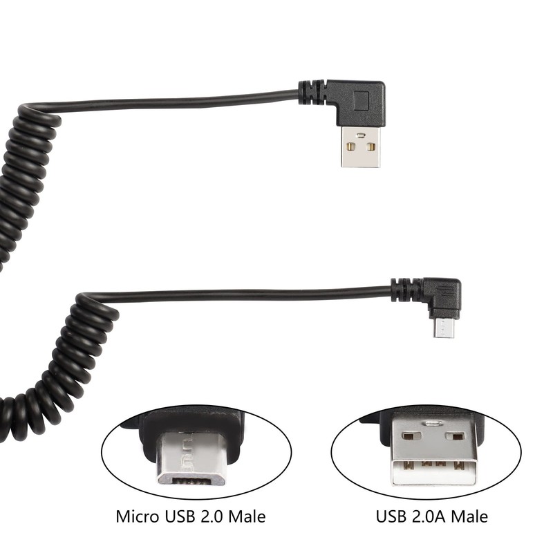 Coiled Left Angle Micro USB Male To Right Angle A Male Sync Spring Cord gallery