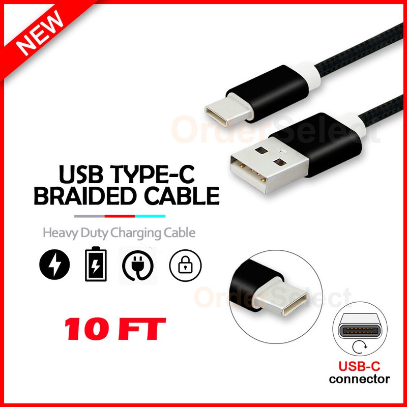 USB Type-C 10FT Braided Charger Cable Cord for Android Phone Google Pixel 4/4A/5