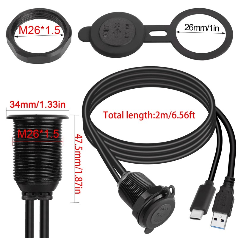 USB & USB 3.0 Threaded Fixed Embedded Car Waterproof Cable 5Gbps USB3.0 & USB... gallery