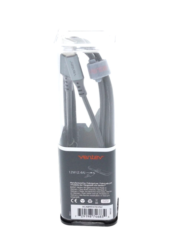Ventev Braided Cable USB-A to 8 Pin Connector for iPhone 3.9 ft / 1.2 meter Gray gallery