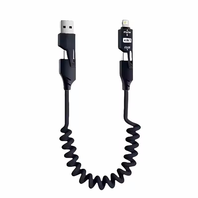 4 in 1 65W Spring Short Data Cable 6A USB Type C Spring USB Cable for iPhone gallery