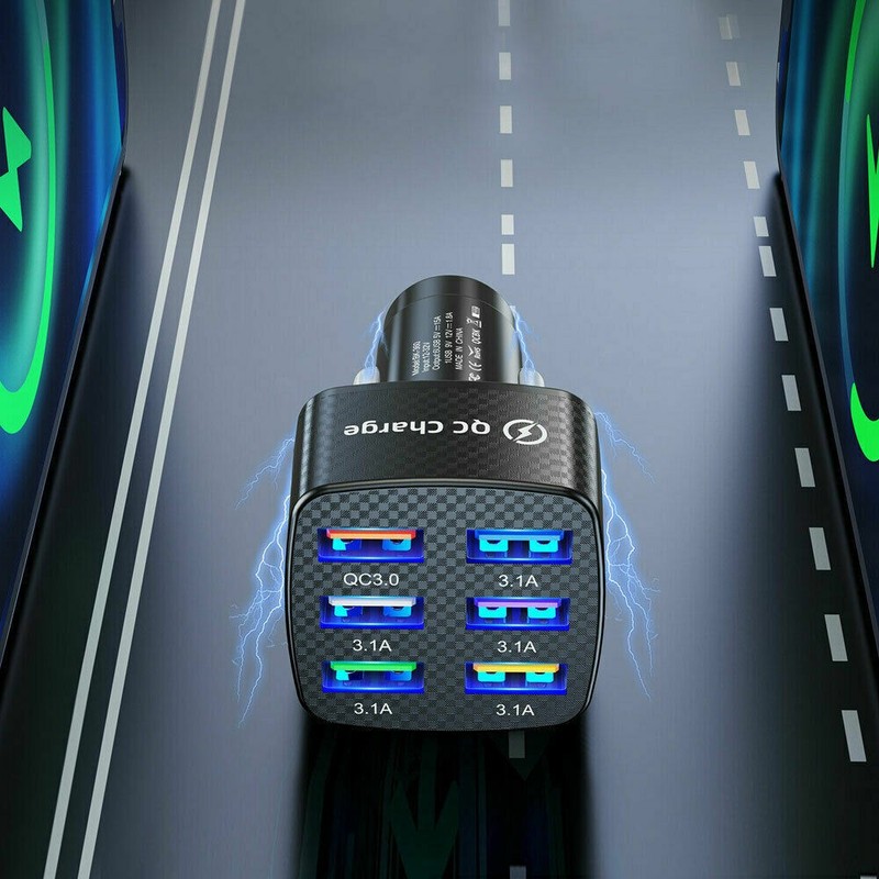 6 USB 15A QC3.0 LED Car Charger Cigarette Lighter Super Fast Charging Adapter g gallery