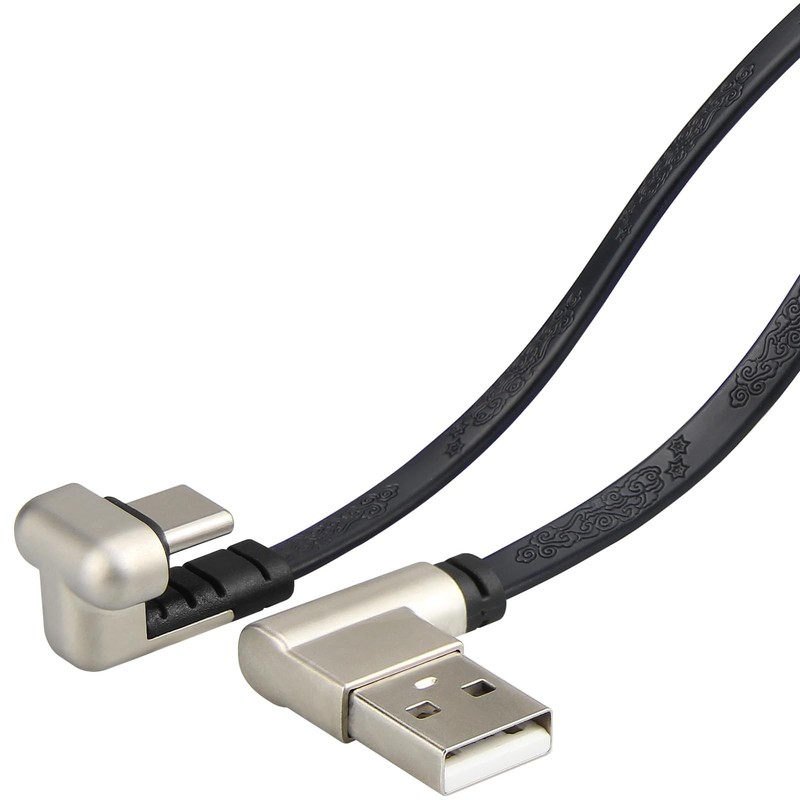 Flat USB C Cable U 180-Degree Right Angle Type C Charger Cord Black 6 FT