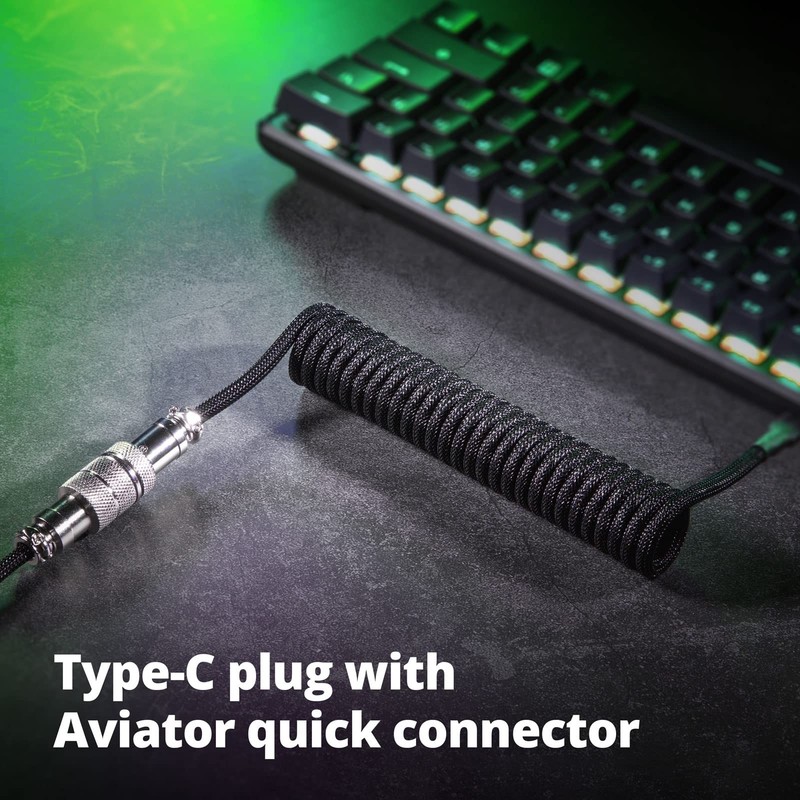 Pro Custom Coiled USB C Cable for Gaming Keyboard, Double-Sleeved Mechanical ... gallery