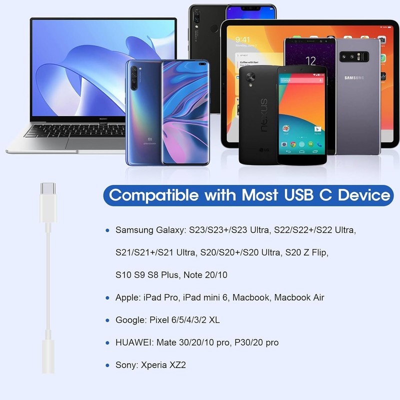 USB-C Type C Adapter Port to 3.5MM Aux Audio Jack Earphone Headphone Cable USB gallery