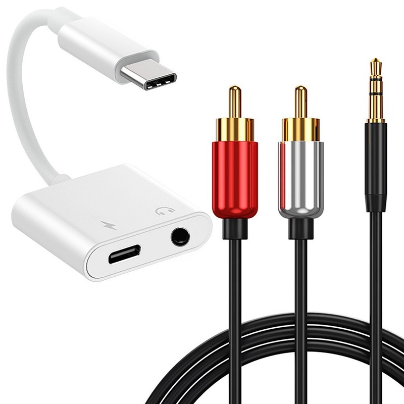 Premium 2in1 USB C to 3.5mm AUX DAC Adapter 3.5mm RCA Adapter Audio Stereo Cable