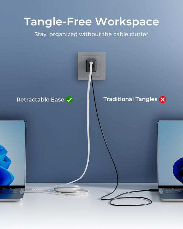 TALIX 240W Retractable USB C Cable, PD 3.2 Fast Charging USB C to USB C Cable wi gallery