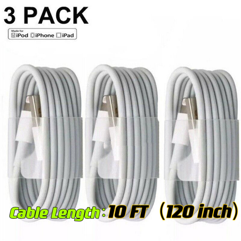 3-PACK 10FT USB Data Fast Charger Cable Cord For Apple iPhone 5 6 7 8 X 11 12 13