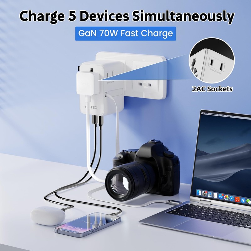 DILTEX 70W Charger with USB-C & USB-A Multiple Ports - Travel Adapter White gallery