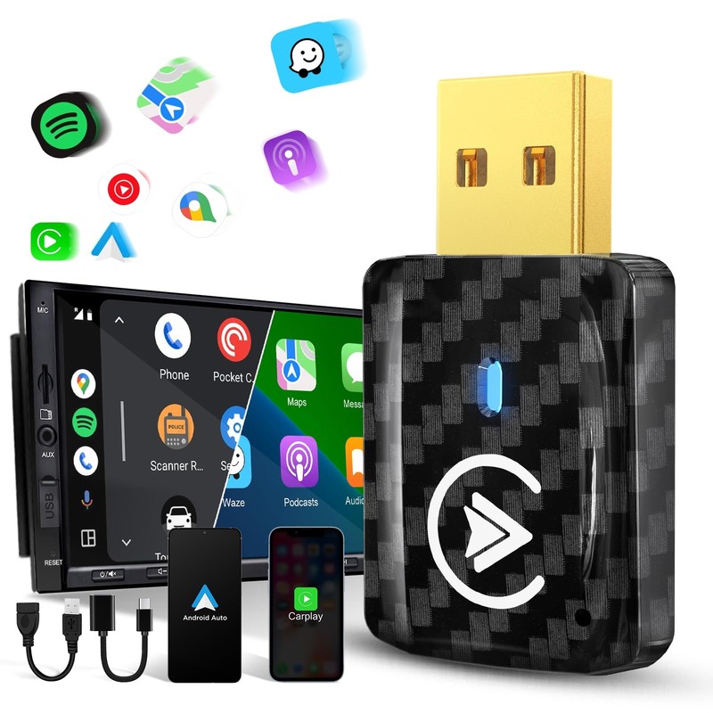 2in1 Wireless Carplay Adapter Android Auto Wireless Adapter, Mini USB Small D…