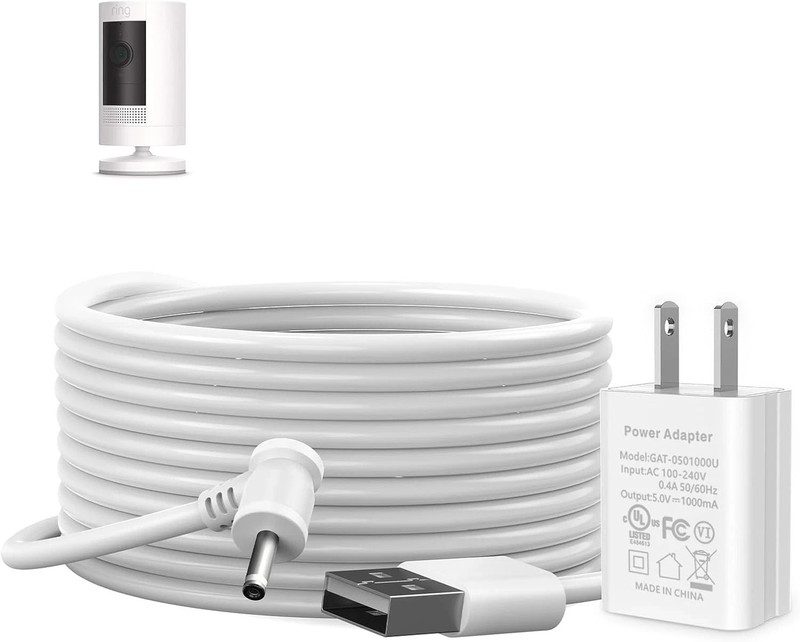 16Ft/5M Charger Cable for Ring Stick up Cam Battery/Plug-In, Weatherproof Power