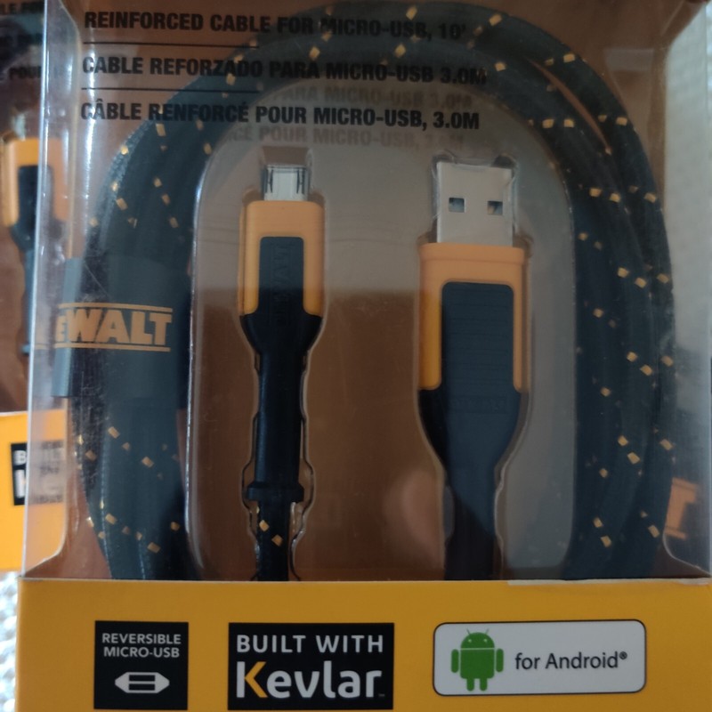 Lot 3 DEWALT Reversible Micro USB to USB Kevlar Reinforced Cable 10' for Android gallery