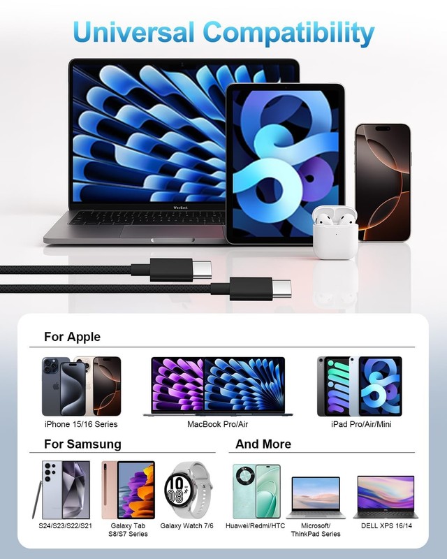 USB C Charger Cable 3FT 2Pack, 60W Type C Fast 1M+1M, Black gallery
